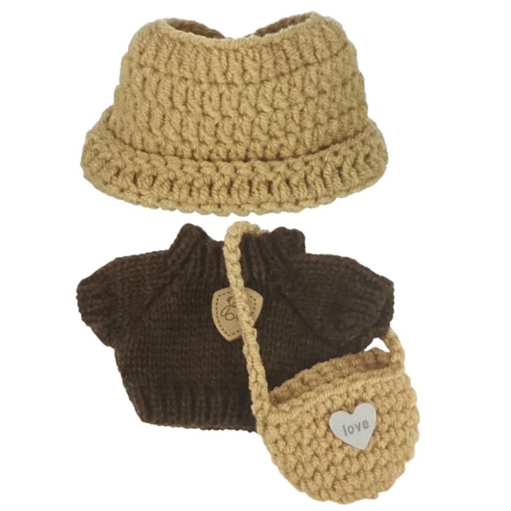 3 Piece Labubu or 17cm doll  Brown Shirt, Tan Hat and Purse with Love ❤️